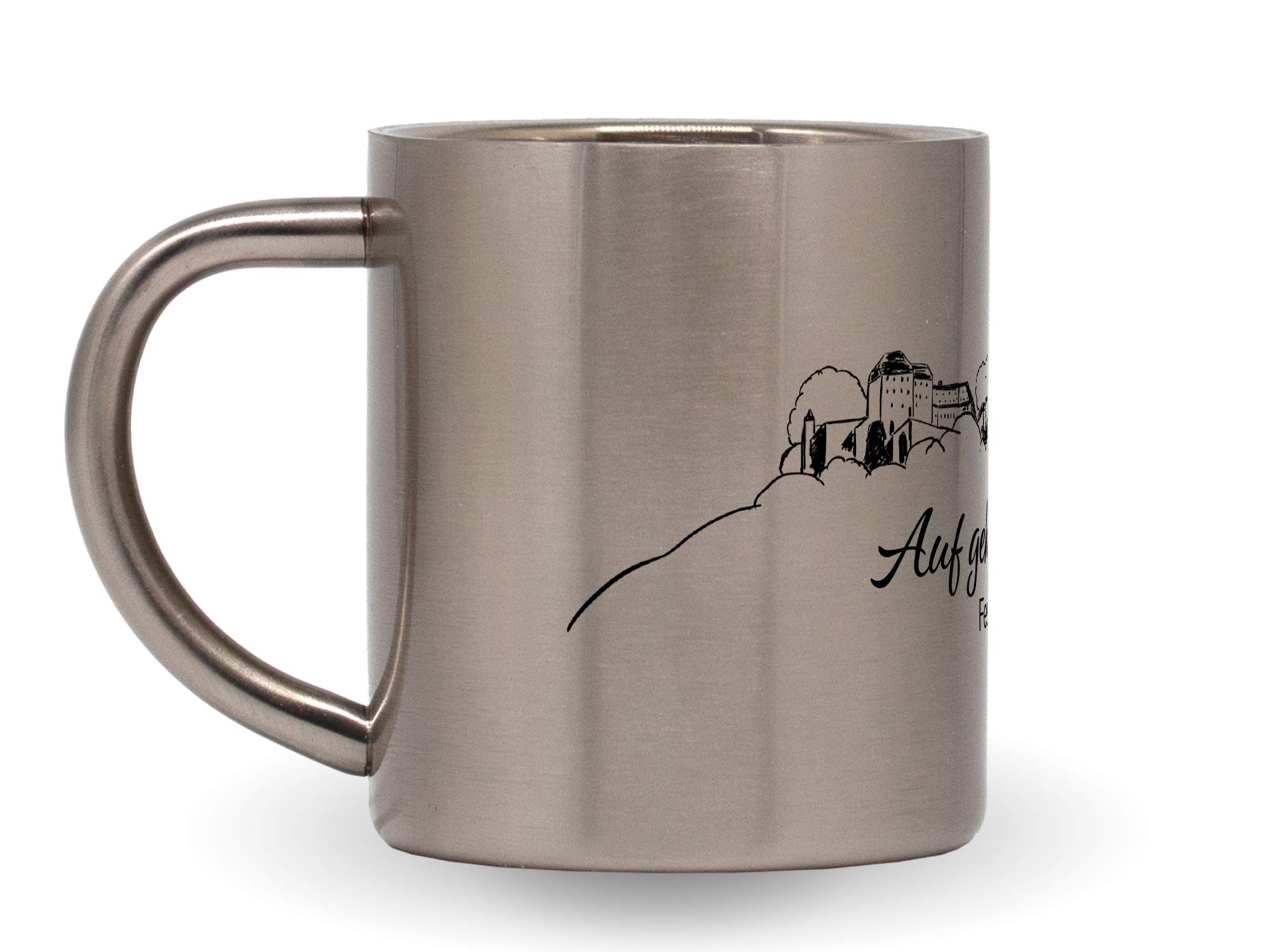 Bedruckte Edelstahltasse klein Festung Königstein Auf gehts