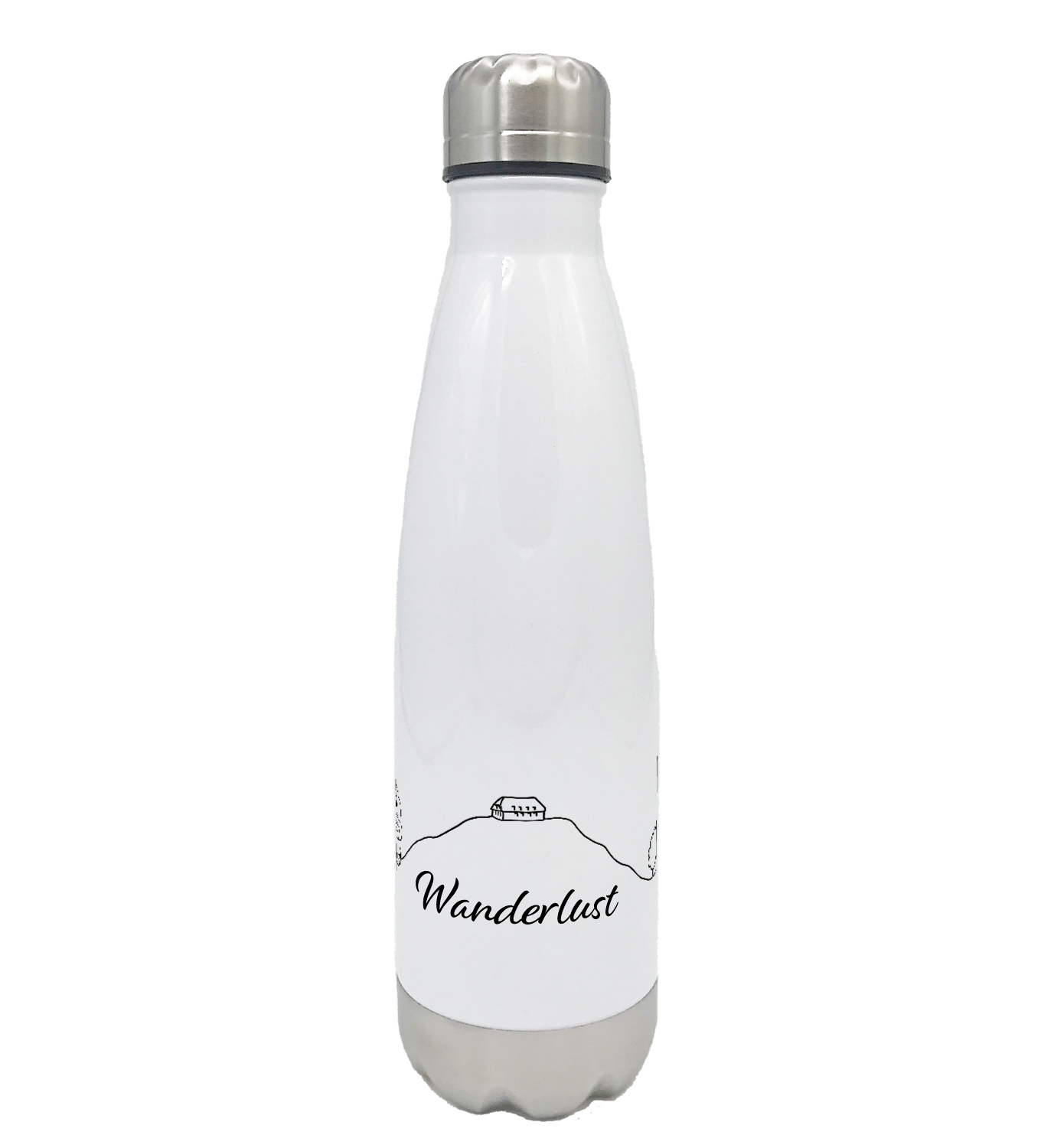 Bedruckte Trinkflasche Wanderlust Oberlausitz weiß