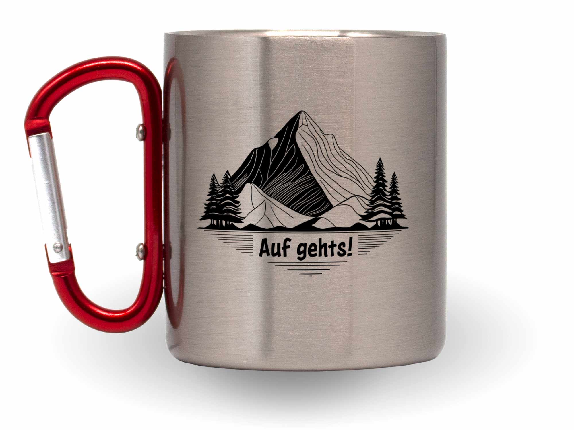 Wandertasse mit Karabiner Auf gehts Berge Bäume