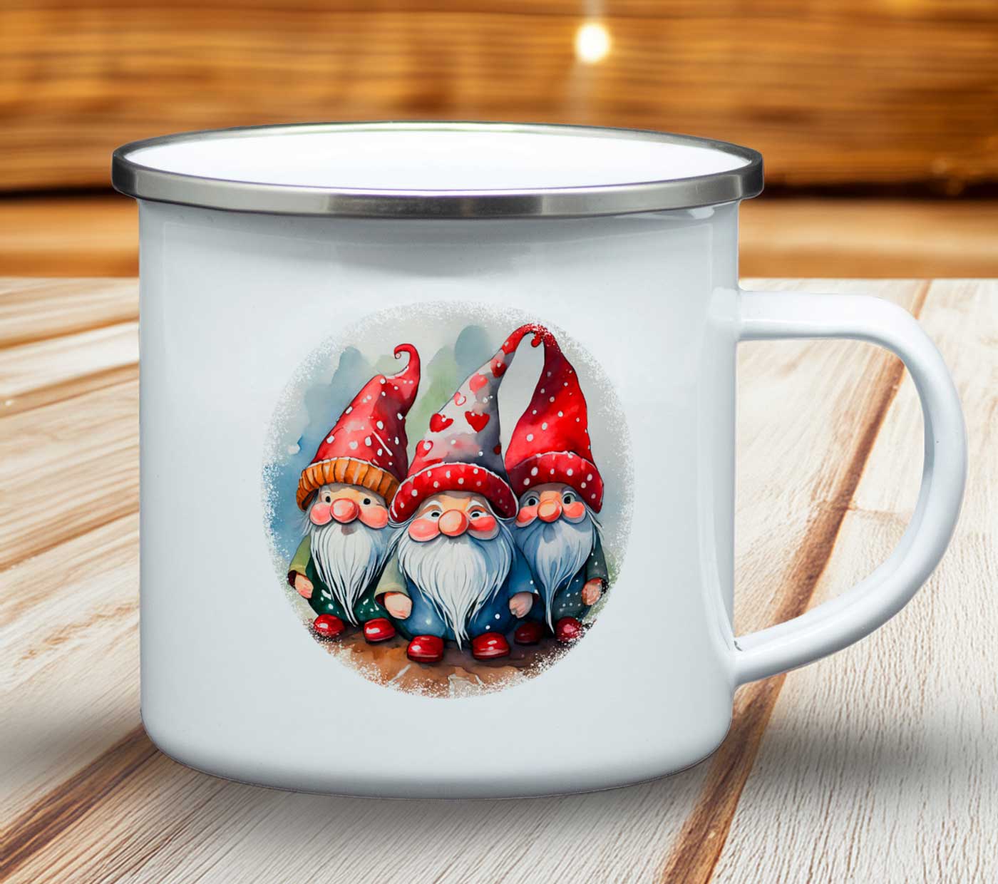 Emailletasse Weihnachten drei wichtel