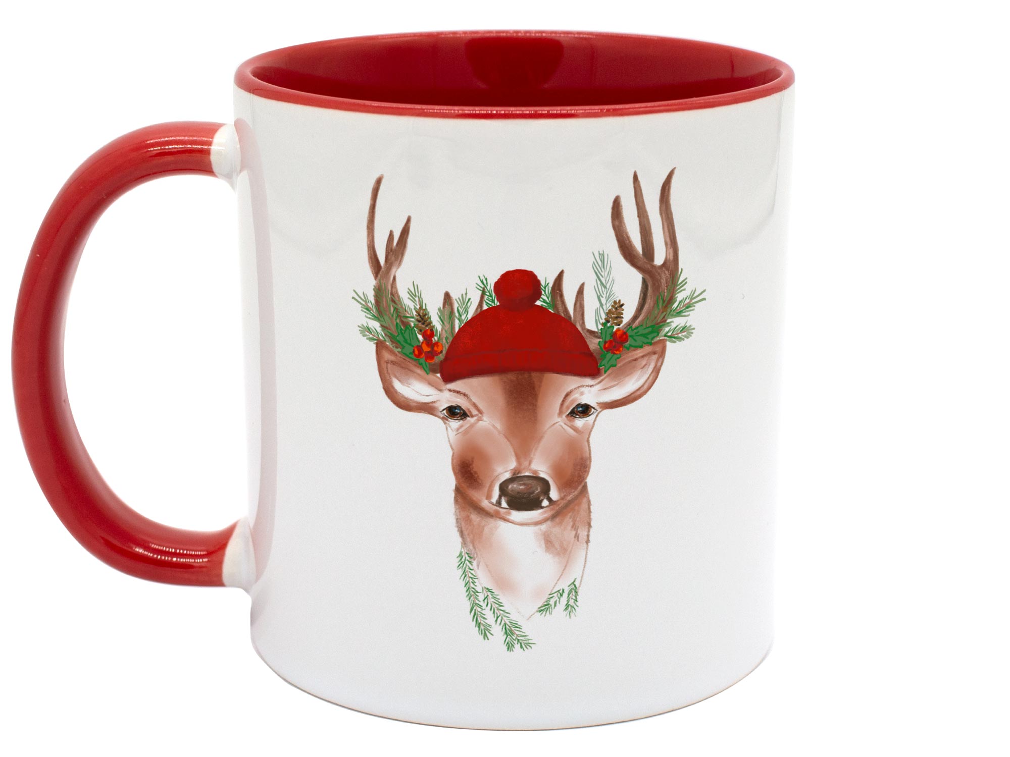 Weihnachtstasse Hirsch mit roter Mütze