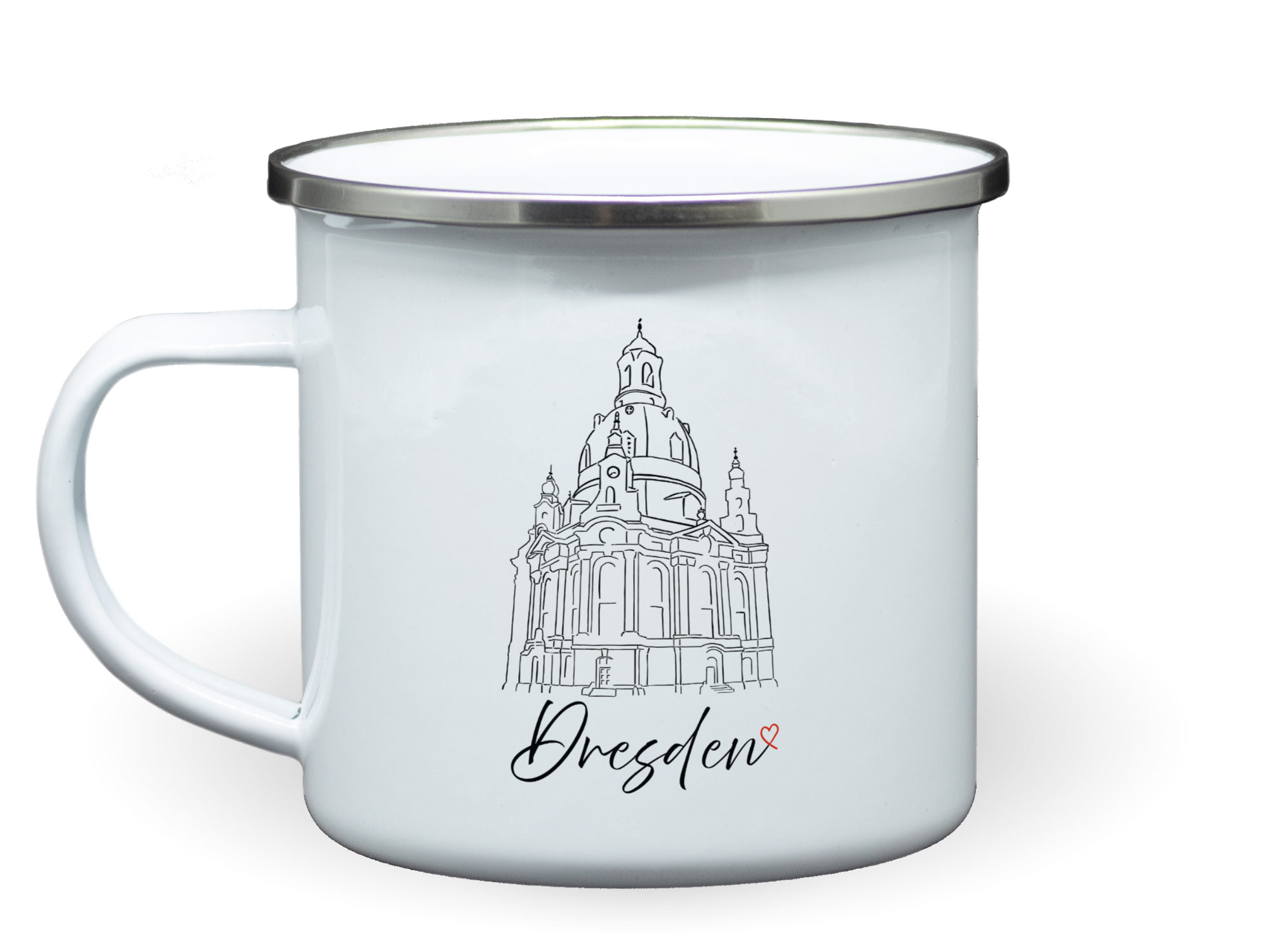 bedruckte Emailletasse Dresden Frauenkirche Grafik