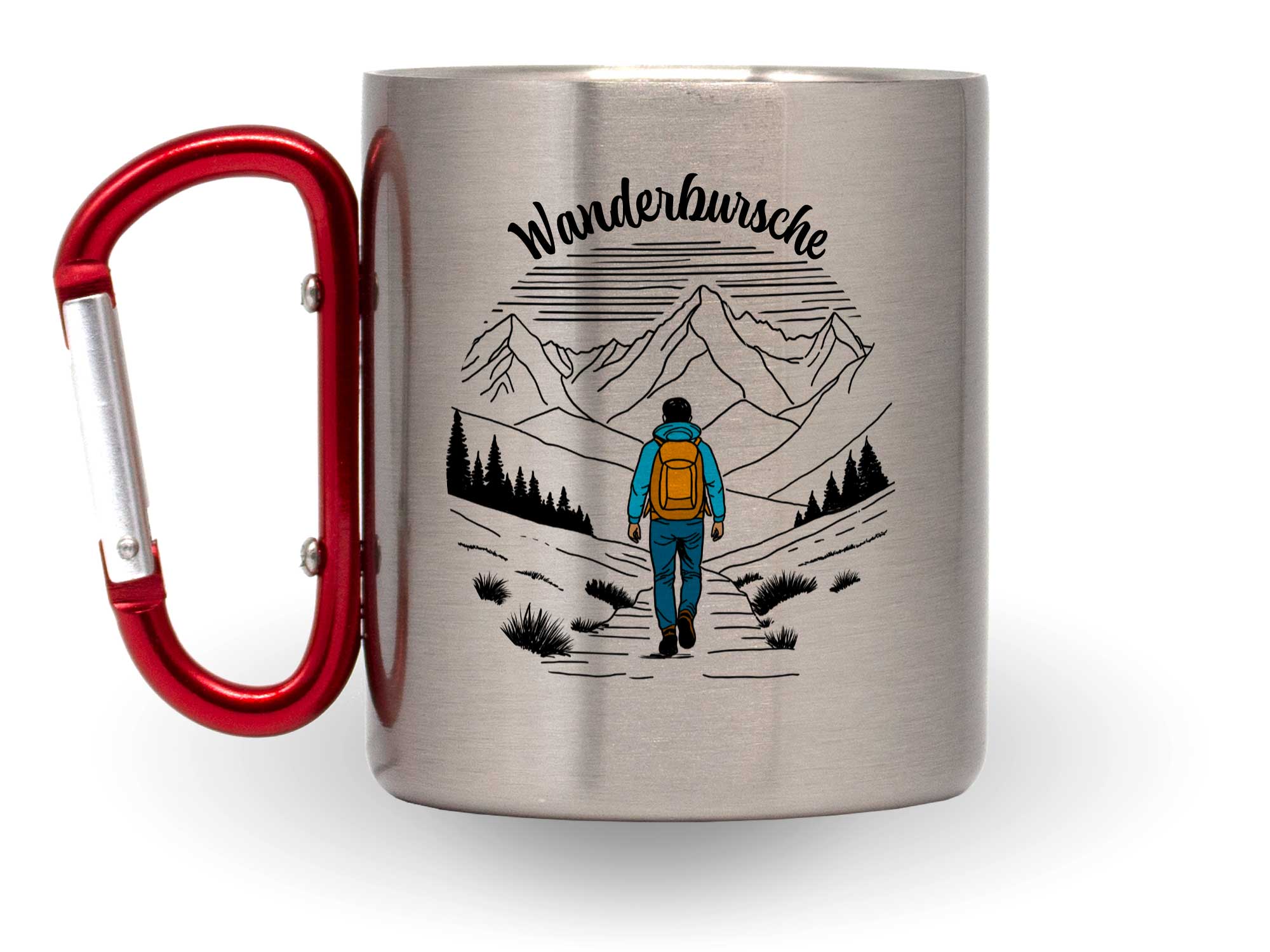 Karabinertasse "Wanderbursche" - farbig - VPE - 6 Stück