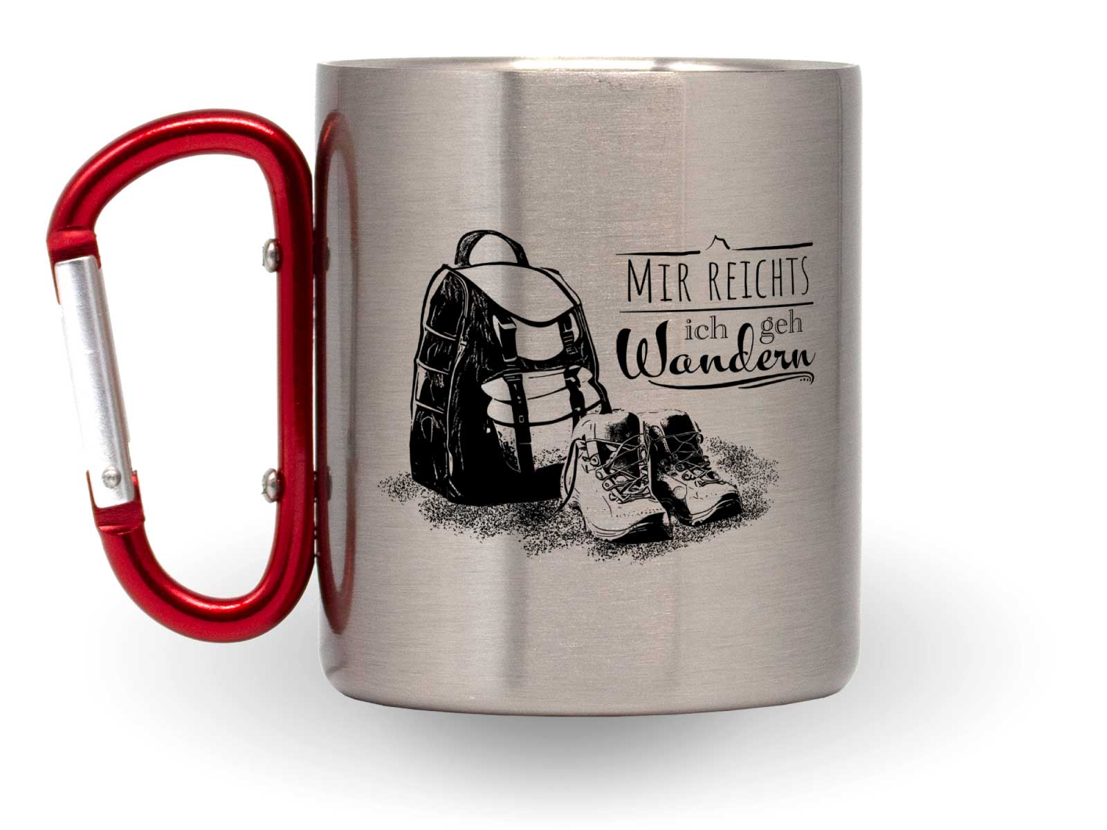 Karabiner Tasse Wandern mit Spruch Wanderschuhe Rucksack
